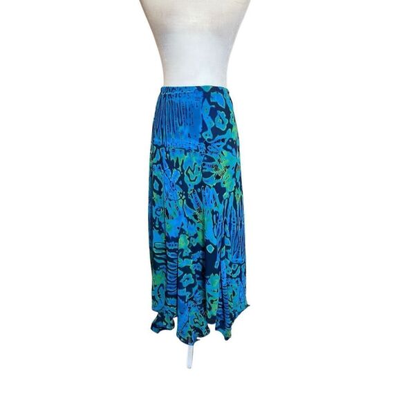 Vintage McGuire Y2K Blue Green Abstract Midi Skirt – Handkerchief Hem – Size 15 - Picture 1 of 8